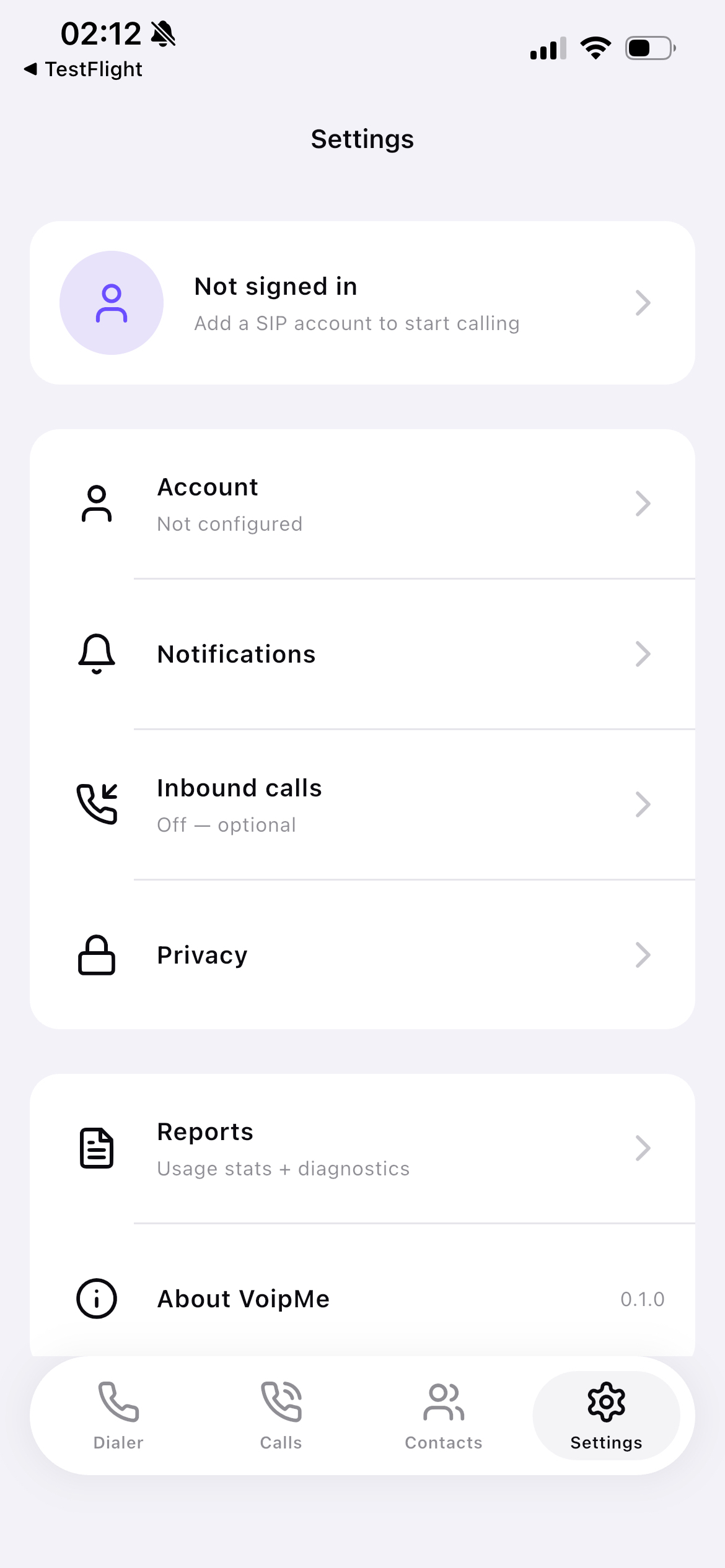 Everything within reach — Account, notifications, privacy, reports.